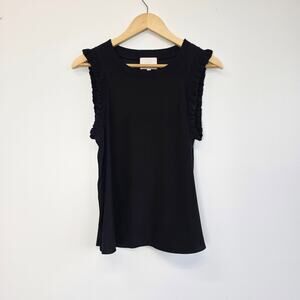 Cinq à Sept Lenore Top Black 100% Silk Ruffle Sleeveless Sz Small